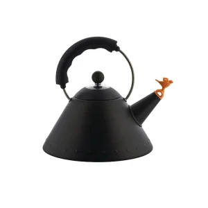 9093 BB, Zwarte Waterkoker met Fluit, Alessi 9093 BB, Zwarte Waterkoker met Fluit, Alessi