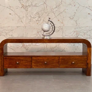 Artisan Furniture Massief hout Darcy 3-ladekast met open planken, kastanjehout, mediameubel