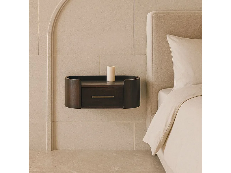 Artisan Furniture Valencia wandnachtkastje van massief mangohout, 1 lade, ruimte bovenin, donkerbruin