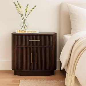 Artisan Furniture Milan nachtkastje van massief mangohout, 1 lade, 2 deuren met 2 planken, chocoladebruin Artisan Furniture Milan nachtkastje van massief mangohout, 1 lade, 2 deuren met 2 planken, chocoladebruin