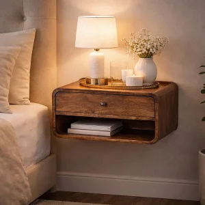Artisan Furniture Nachtkastje met afgeronde randen van massief mangohout, 1 lade, 1 open vak, warm bruin Artisan Furniture Nachtkastje met afgeronde randen van massief mangohout, 1 lade, 1 open vak, warm bruin