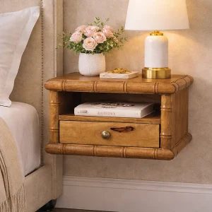Artisan Furniture Chunky nachtkastje van massief mangohout, 1 lade, 1 open plank, bruin