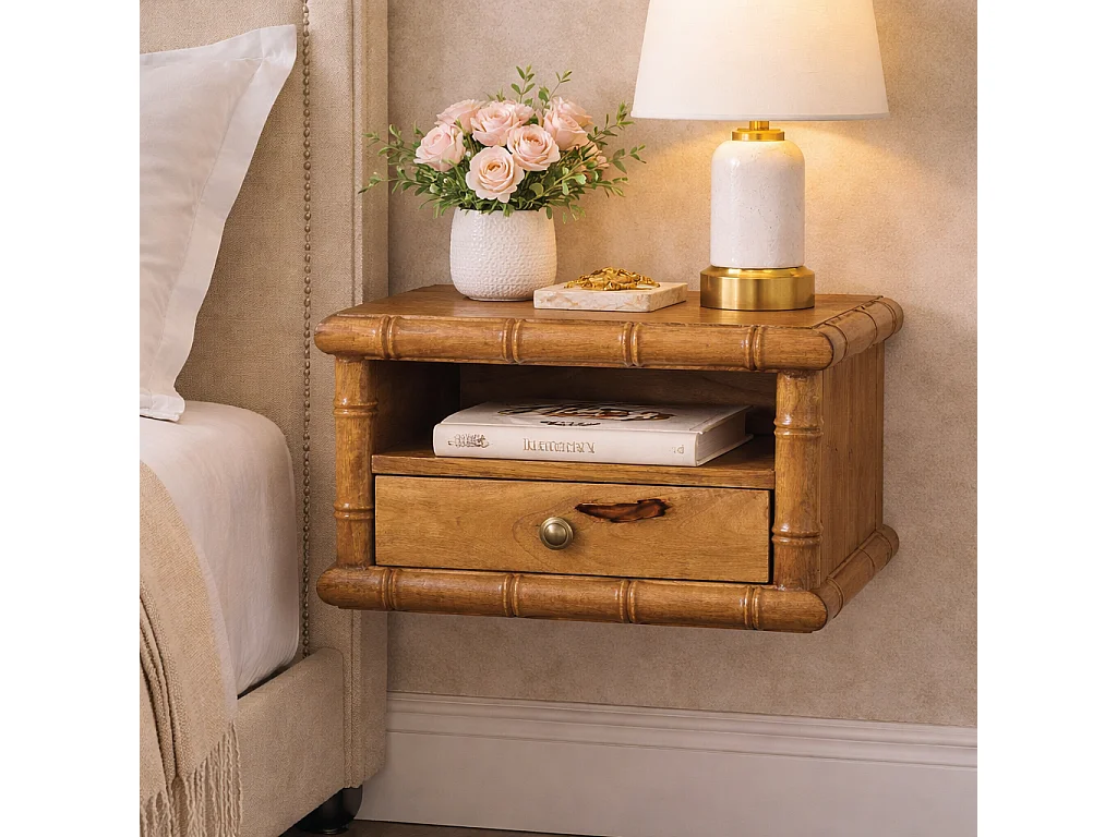 Artisan Furniture Chunky nachtkastje van massief mangohout, 1 lade, 1 open plank, bruin