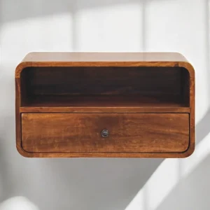 Artisan Furniture Unvorun wandnachtkastje van massief mangohout met kastanjeafwerking, 1 lade, 1 open vak, bruin Artisan Furniture Unvorun wandnachtkastje van massief mangohout met kastanjeafwerking, 1 lade, 1 open vak, bruin
