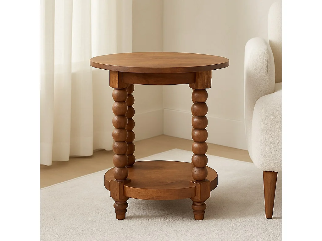 Artisan Furniture Burley Twist ronde bijzettafel van massief mangohout, opbergruimte onderaan, bruin