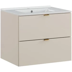 BADKAMERSET BELLA: onderkast 60cm + ingebouwde rechthoekige witte wastafel
