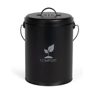 6 L zwarte metalen keukencompostemmer met actief koolstoffilter, compact en praktisch, Ø18 cm x H23 cm 6 L zwarte metalen keukencompostemmer met actief koolstoffilter, compact en praktisch, Ø18 cm x H23 cm