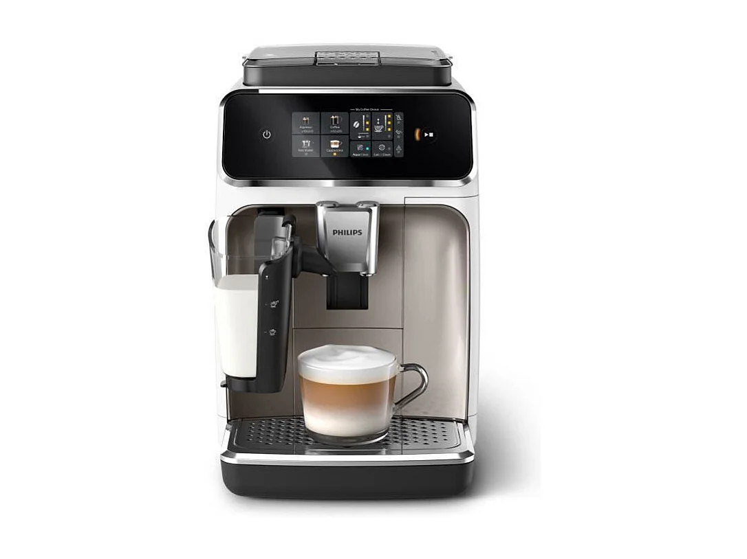 Automatische Philips Espresso Koffiemachine Serie 2300 EP2339/40 LatteGo wit chroom, touchscreen, keramische molen, AquaClean-filter