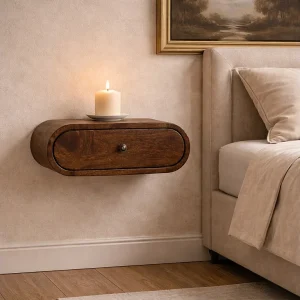 Artisan Furniture Afgeronde nachtkastje voor wandmontage, klassiek grijs