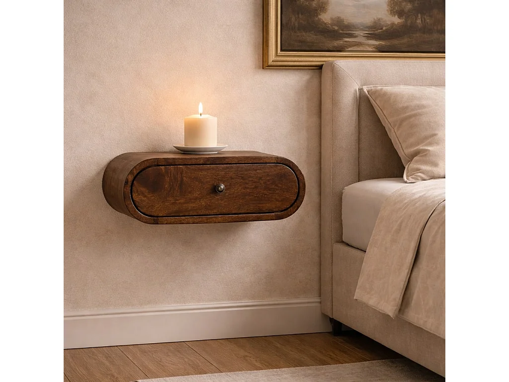 Artisan Furniture Afgeronde nachtkastje voor wandmontage, klassiek grijs