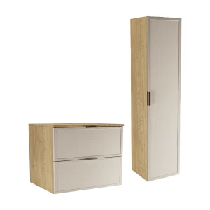 Badkamerset 80 cm Kast met werkblad Kolom Fronten Frame Eikenhout Cremona / Kasjmier Roma Badkamerset 80 cm Kast met werkblad Kolom Fronten Frame Eikenhout Cremona / Kasjmier Roma