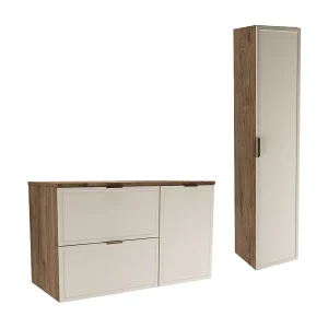Badkamerset 100 cm Kast met wasmand Kolom Fronten Frame Eiken Noten / Kasjmier Roma Badkamerset 100 cm Kast met wasmand Kolom Fronten Frame Eiken Noten / Kasjmier Roma