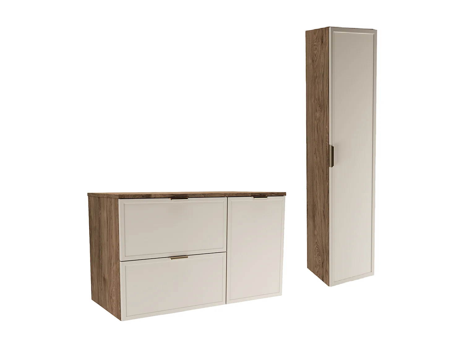 Badkamerset 100 cm Kast met wasmand Kolom Fronten Frame Eiken Noten / Kasjmier Roma