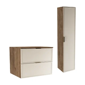 Badkamerset 80 cm Kast met werkblad Kolom Fronten Lijst Eiken Noten / Kasjmier Roma Badkamerset 80 cm Kast met werkblad Kolom Fronten Lijst Eiken Noten / Kasjmier Roma