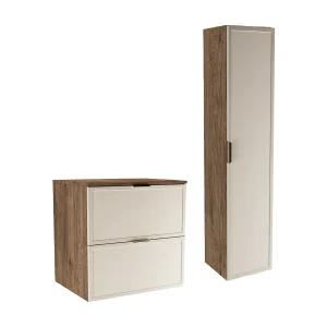 Badkamerset 60 cm Kast met werkblad Kolom Fronten Frame Eiken Noten / Kasjmier Roma Badkamerset 60 cm Kast met werkblad Kolom Fronten Frame Eiken Noten / Kasjmier Roma