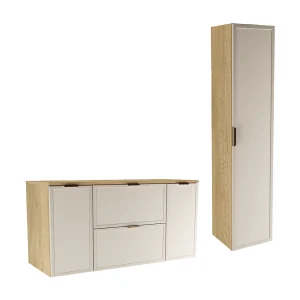 Badkamerset 120 cm Kast met blad 2D2S Kolom Fronten Frame Eiken Cremona / Kasjmier Roma Badkamerset 120 cm Kast met blad 2D2S Kolom Fronten Frame Eiken Cremona / Kasjmier Roma