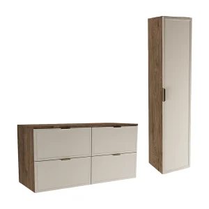 Badkamerset 120 cm Kast met werkblad Kolom Fronten Frame Eiken Noten / Kasjmier Roma Badkamerset 120 cm Kast met werkblad Kolom Fronten Frame Eiken Noten / Kasjmier Roma