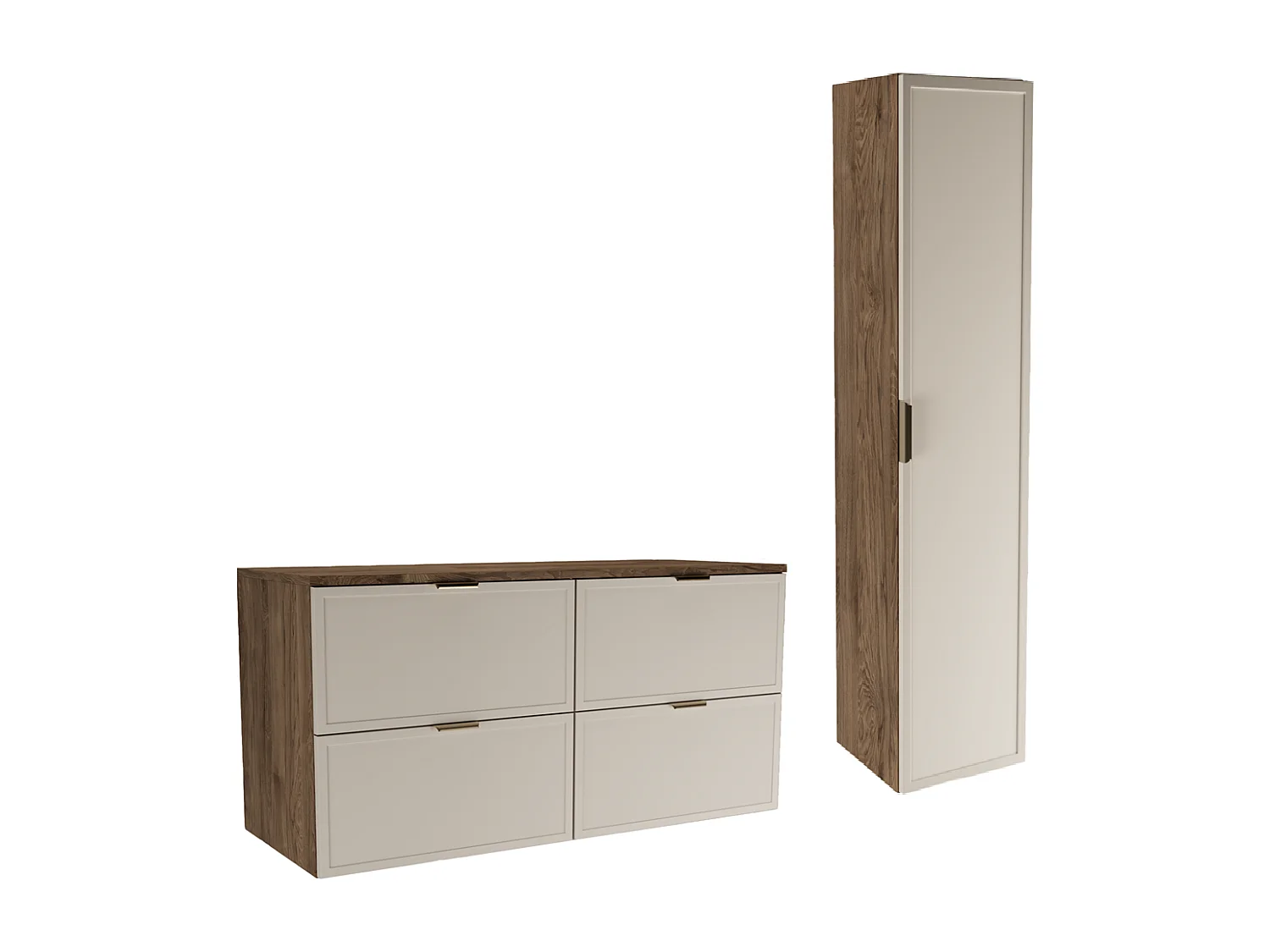 Badkamerset 120 cm Kast met werkblad Kolom Fronten Frame Eiken Noten / Kasjmier Roma