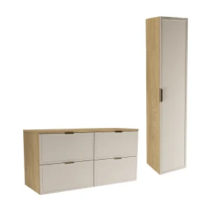 Badkamerset 120 cm Kast met blad Kolom Fronten Frame Eikenhout Cremona / Kasjmier Roma Badkamerset 120 cm Kast met blad Kolom Fronten Frame Eikenhout Cremona / Kasjmier Roma