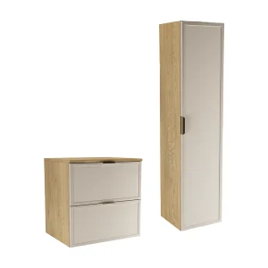 Badkamerset 60 cm Kast met blad Kolom Fronten Frame Eikenhout Cremona / Kasjmier Roma Badkamerset 60 cm Kast met blad Kolom Fronten Frame Eikenhout Cremona / Kasjmier Roma