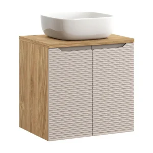 Badkamerset YOKA beige: onderkast met kastjes 60 cm + wastafelblad + opzetwastafel Badkamerset YOKA beige: onderkast met kastjes 60 cm + wastafelblad + opzetwastafel