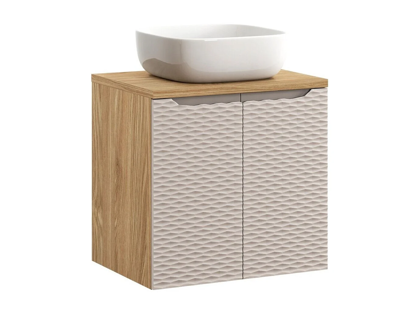 Badkamerset YOKA beige: onderkast met kastjes 60 cm + wastafelblad + opzetwastafel