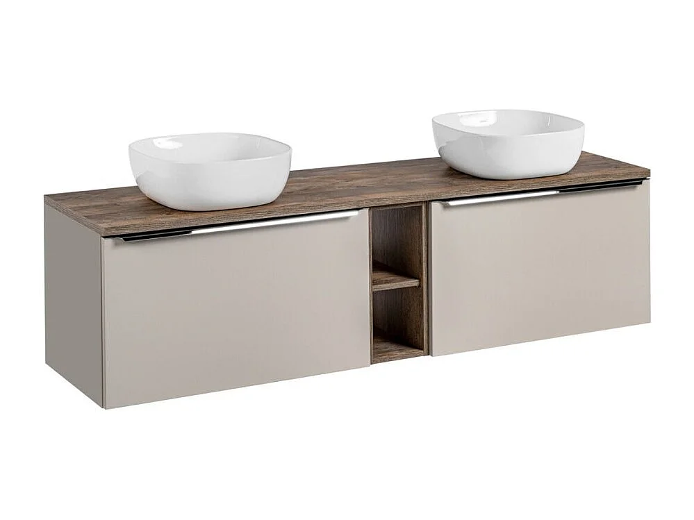 Badkamerset VANTA taupe: onderkasten 180cm + wastafelblad + 2 witte opbouwwastafels