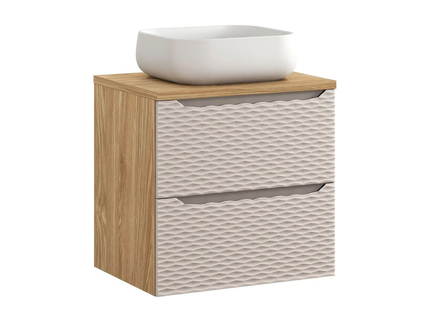 Badkamerset YOKA beige: onderkast met lades 60 cm + blad voor wastafel + wastafel