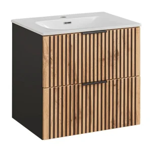 Badkamerset KINOKO: onderkast met lades 60cm + witte inbouwwastafel + sifon