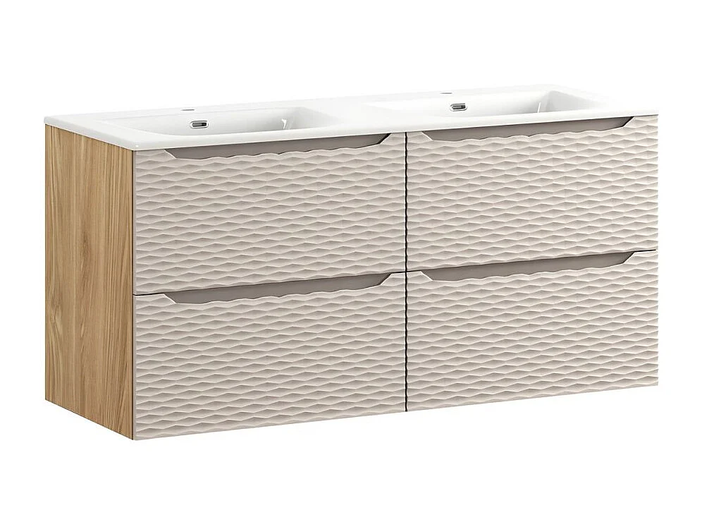 Badkamerset YOKA beige: 2 onderkasten 60cm met laden + inbouwwastafel