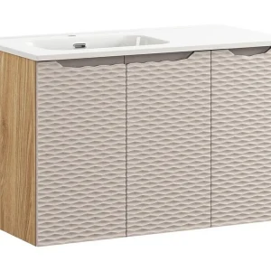 Badkamerset YOKA beige: onderkast met kasten 90 cm + inbouwwastafel Badkamerset YOKA beige: onderkast met kasten 90 cm + inbouwwastafel