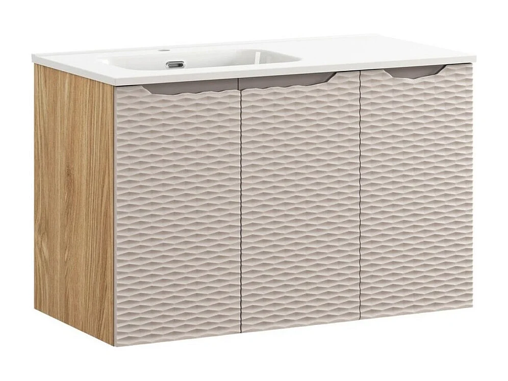 Badkamerset YOKA beige: onderkast met kasten 90 cm + inbouwwastafel