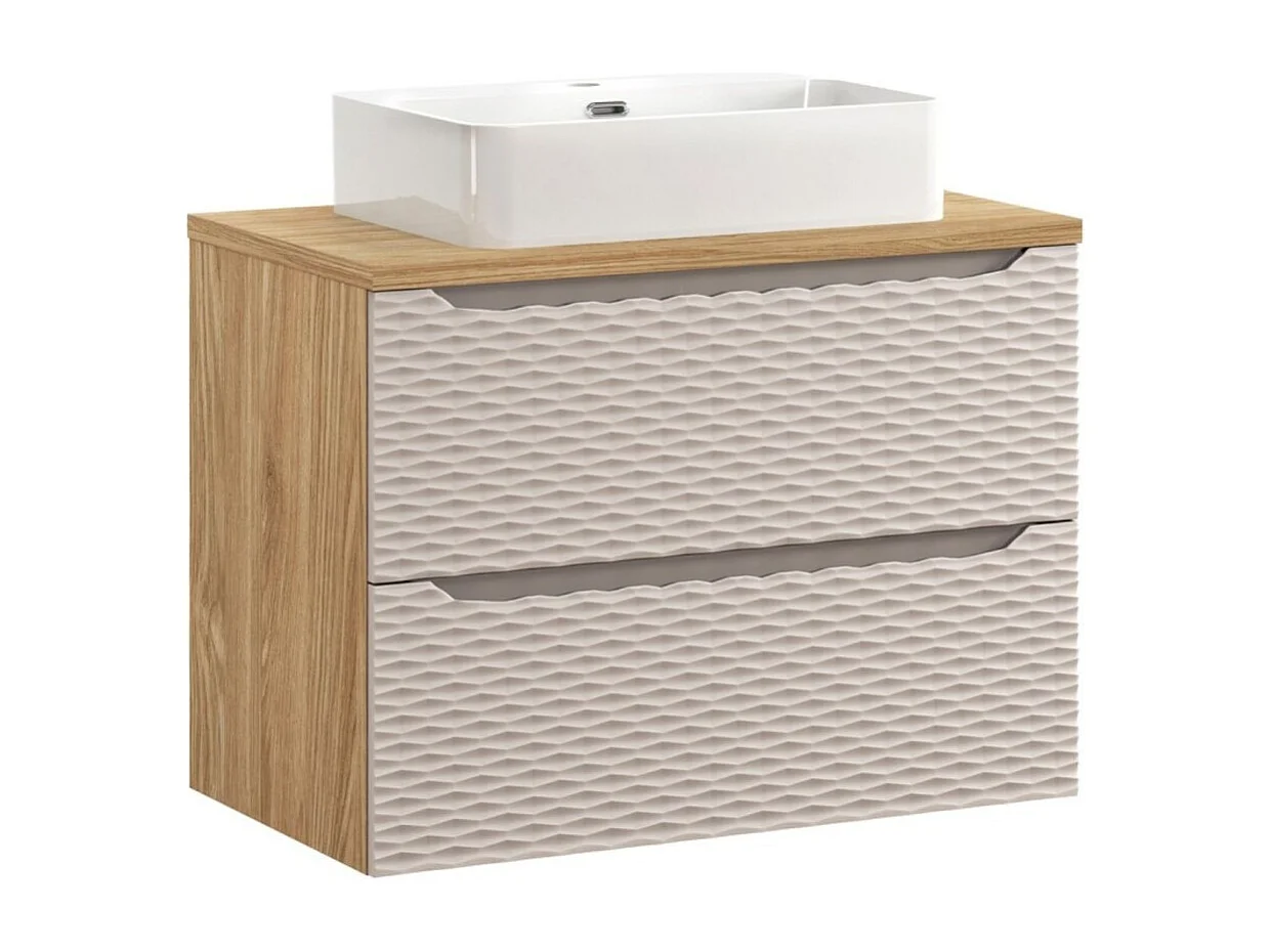 Badkamerset YOKA beige: onderkast met laden 80 cm + blad voor wastafel + opbouwwastafel