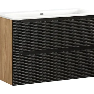 Badkamerset YOKA zwart: onderkast met laden 90 cm + inbouwwastafel Badkamerset YOKA zwart: onderkast met laden 90 cm + inbouwwastafel