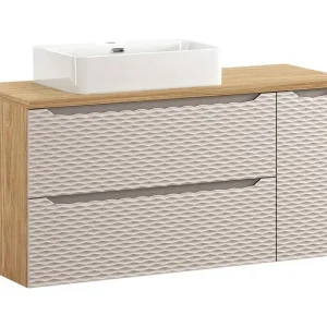 Badkamerset YOKA beige: onderkast met laden en kastjes 120 cm + blad voor wastafel + opzetwastafel Badkamerset YOKA beige: onderkast met laden en kastjes 120 cm + blad voor wastafel + opzetwastafel