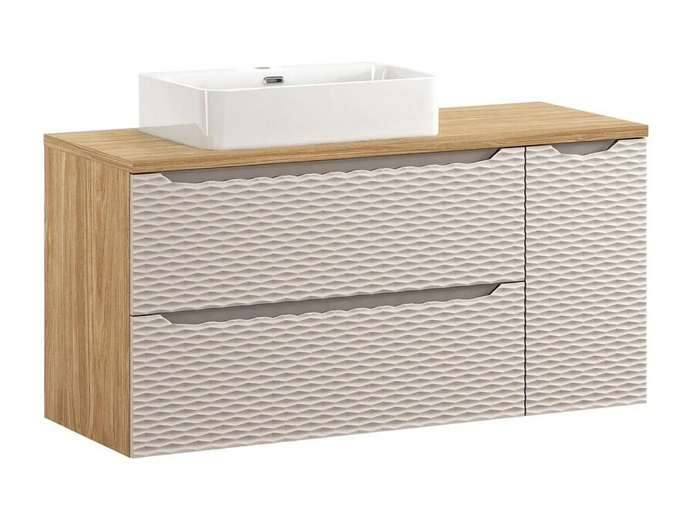 Badkamerset YOKA beige: onderkast met laden en kastjes 120 cm + blad voor wastafel + opzetwastafel