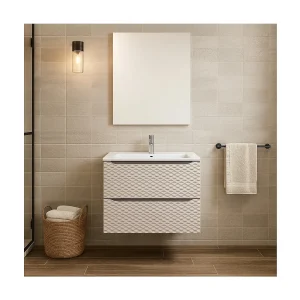 Badkamerset YOKA beige: onderkast 90 cm + ingebouwde wastafel Badkamerset YOKA beige: onderkast 90 cm + ingebouwde wastafel