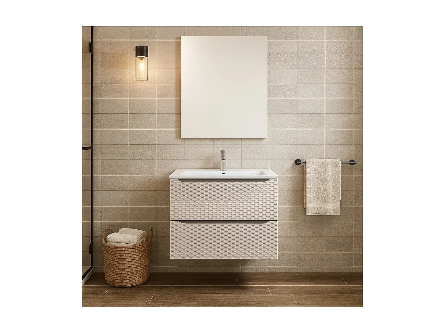 Badkamerset YOKA beige: onderkast 90 cm + ingebouwde wastafel