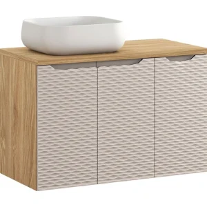 Badkamerset YOKA beige: Onderkast 90 cm + blad voor wastafel + wastafel Badkamerset YOKA beige: Onderkast 90 cm + blad voor wastafel + wastafel