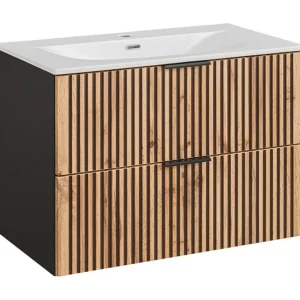 Badkamerset KINOKO: onderbouwmeubel met lades 80cm + inbouwwastafel wit