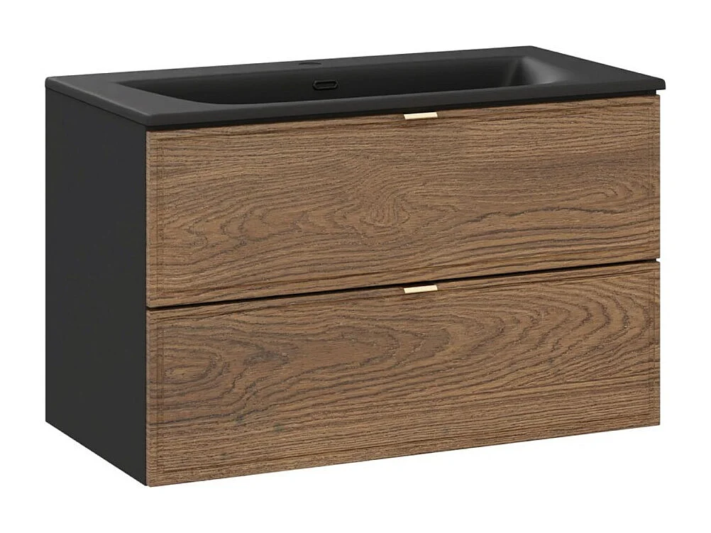 Badkamerset SAVIA: onderkast 80cm + zwarte inbouwwastafel