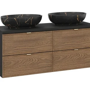 Badkamerset SAVIA: onderkast 120cm + 2 zwarte marmeren opzetwastafels Badkamerset SAVIA: onderkast 120cm + 2 zwarte marmeren opzetwastafels