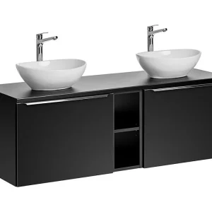 Badkamerset VANTA: onderkast 140cm + blad voor wastafel + 2 witte opzetwastafels Badkamerset VANTA: onderkast 140cm + blad voor wastafel + 2 witte opzetwastafels