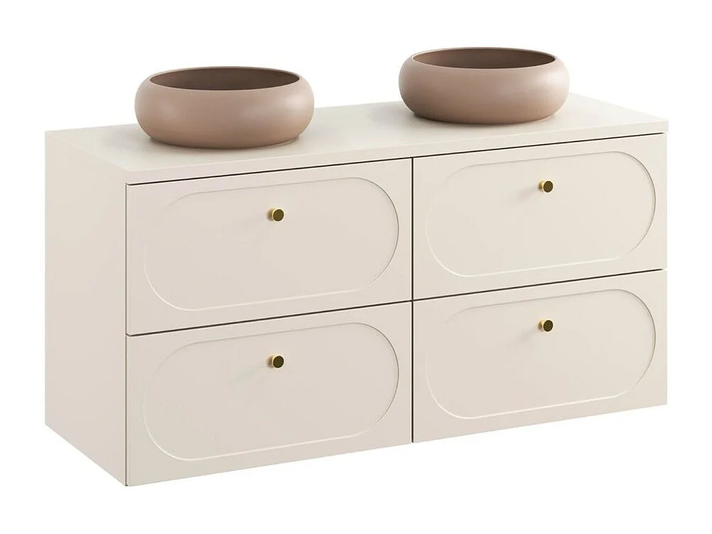 Badkamerset TORNADO: onderkast 120cm + beige wastafelblad + ronde bruine opbouwwastafel