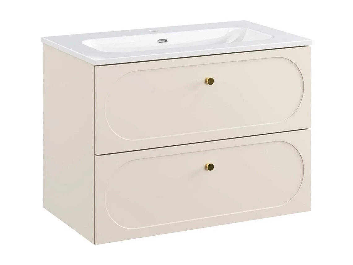 Badkamerset TORNADO: onderkast 80cm beige + inbouwwastafel wit