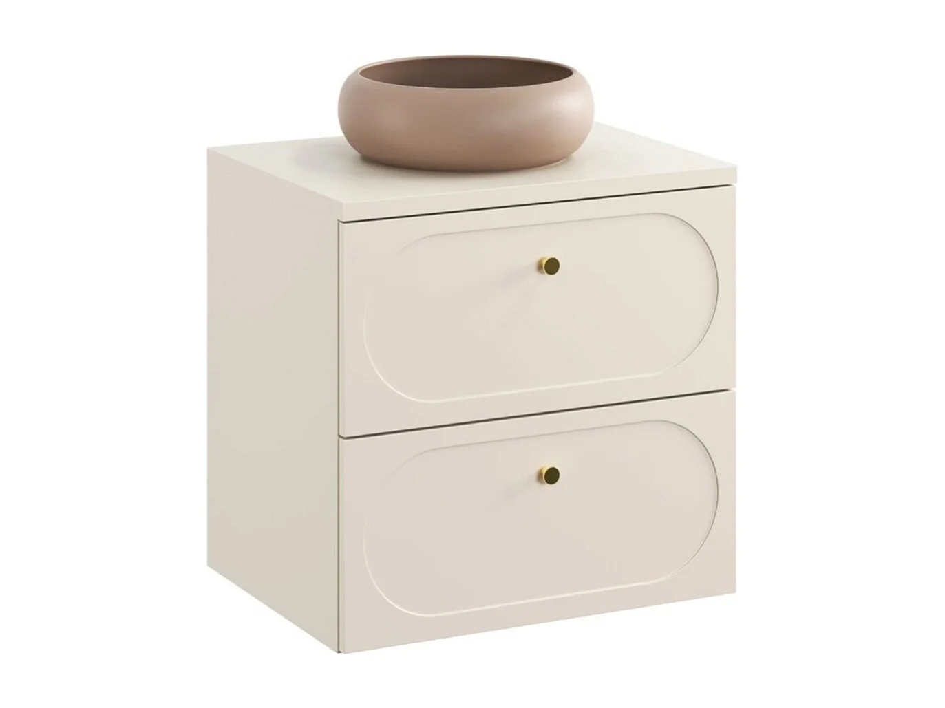 Badkamerset TORNADO beige: onderkast 60cm + blad voor wastafel + bruine ronde opzetwastafel