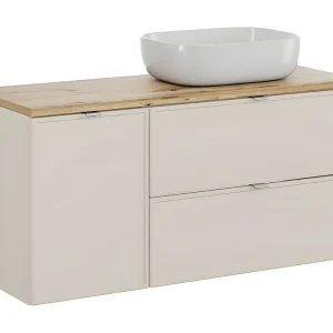 Badkamerset BRAZZA: onderkast 120cm met geïntegreerde wasmand + blad voor wastafel + opzetwastafel