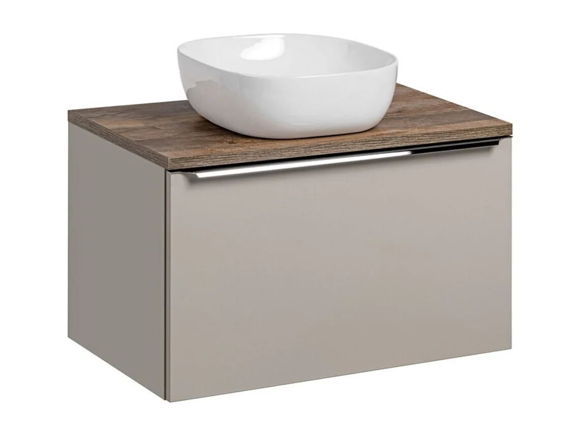 Badkamerset VANTA taupe: onderkast 80cm + wastafelblad + opbouwwastafel wit