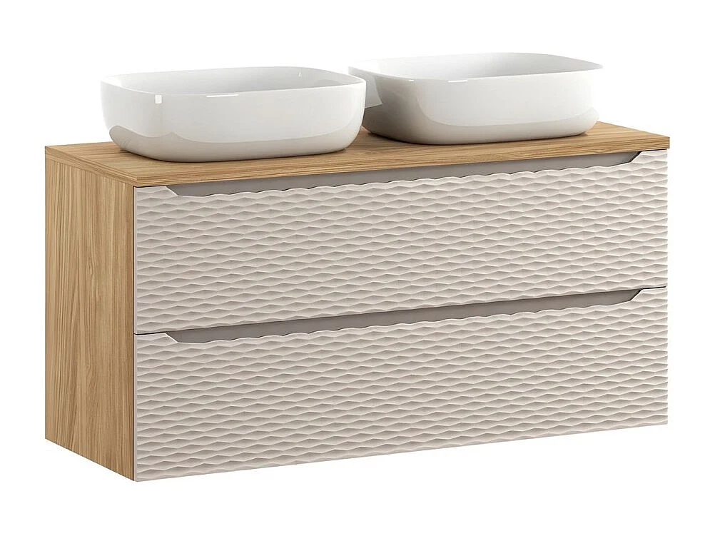 Badkamerset YOKA beige: onderkast met lades 120 cm + blad voor wastafel + 2 opzetwastafels