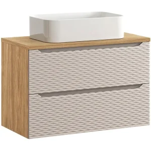 Badkamerset YOKA beige: onderkast met lades 90 cm + blad voor wastafel + opzetwastafel Badkamerset YOKA beige: onderkast met lades 90 cm + blad voor wastafel + opzetwastafel